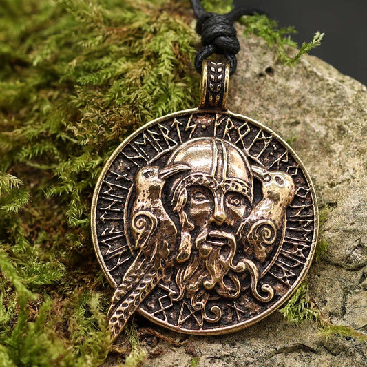 Odin mit seinen Raben Anhänger groß edel ausgeführt Bronze Schmuck