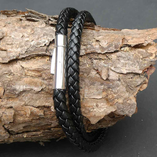 Edler Leder Armschmuck mit Edelstahl Klickverschluß