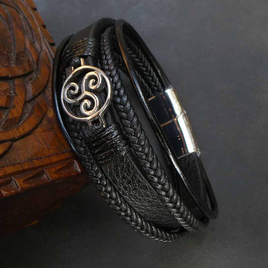 Lederarmschmuck Keltisch Triskel Edelstahl hochwertiger Magnetverschluß