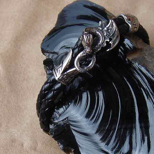 Drachen Armband Leder Edelstahl