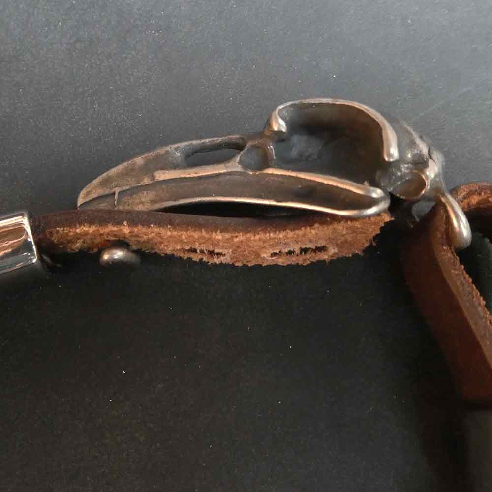 Raben Schädel Leder Armband mit Edelstahl