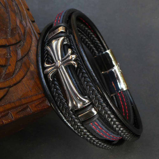 Lederarmband stylisch Edelstahl klickverschluß Männer Schmuck