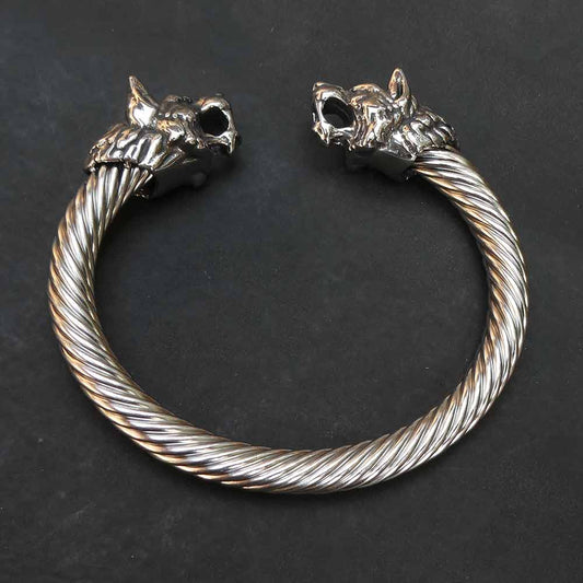 Massiver Edelstahl Wolfskopf Armreif