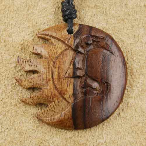 Sonne Mond Holzschmuck Kettenanhänger