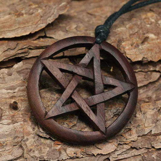 Pentagramm Schmuck Kette aus Holz Handarbeit Hexenschmuck Fair gehandelt