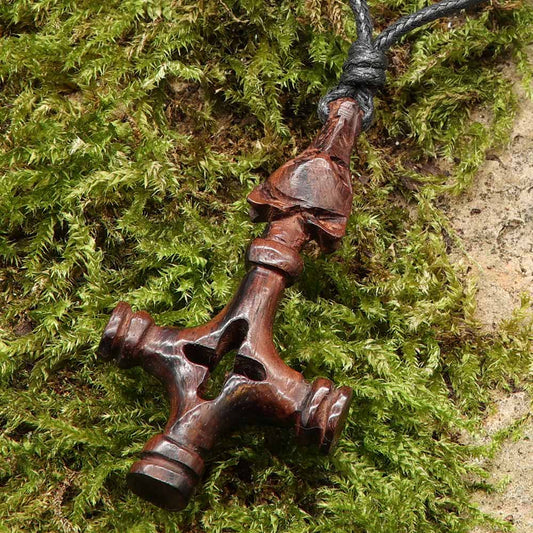 Holzschmuck Kunsthandwerk irisches Wolfskreuz Schmuck Handarbeit Kette