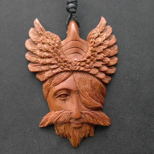 Odin Holzschmuck Halskette Handarbeit geschnitzter Schmuck Wikinger