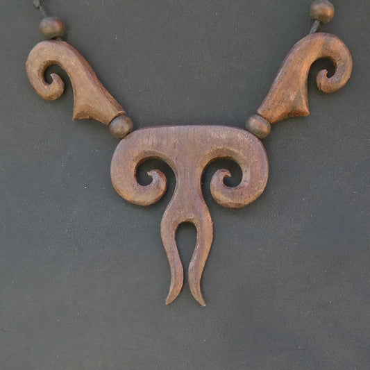 Goa Holzschmuck Collier handgefertigte Halskette aus Holz fair gehandelter Schmuck