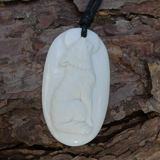 heulender Wolf Schmuck Knochen Anhänger Fairtrade Handarbeit