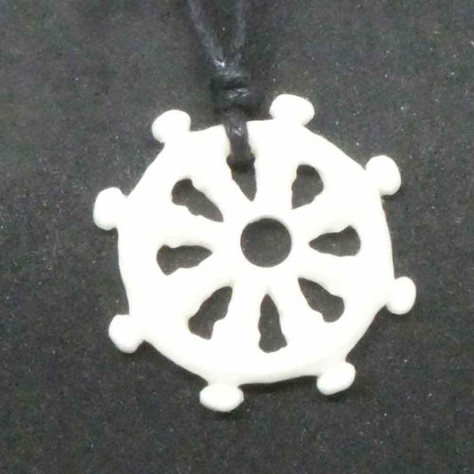 Dharma wheel pendant carved jewelry from bone