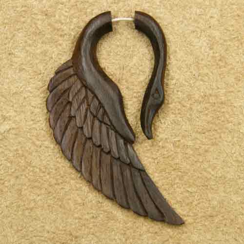 Schwan Holz Ohrschmuck Fake Piercing