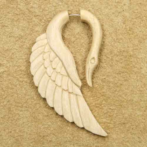 Schwan Holz Ohrschmuck Fake Piercing wei