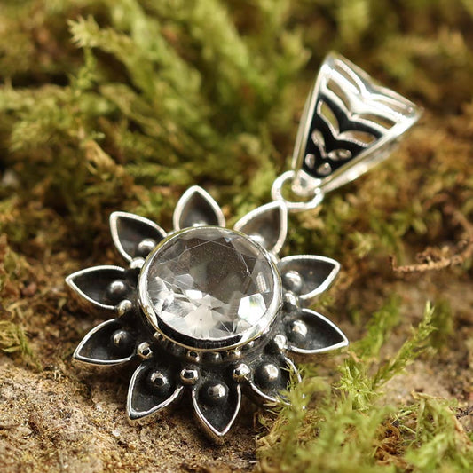 Sonne Anhänger Silber mit Bergkristall glasklar