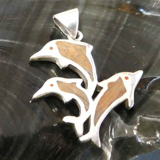 Schmuckanhänger Holz Silber Delphin