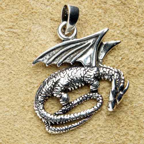 Drache liegend Schmuck Silber