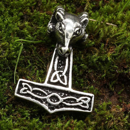 Thorshammer Anhänger Silber mit Widderkopf