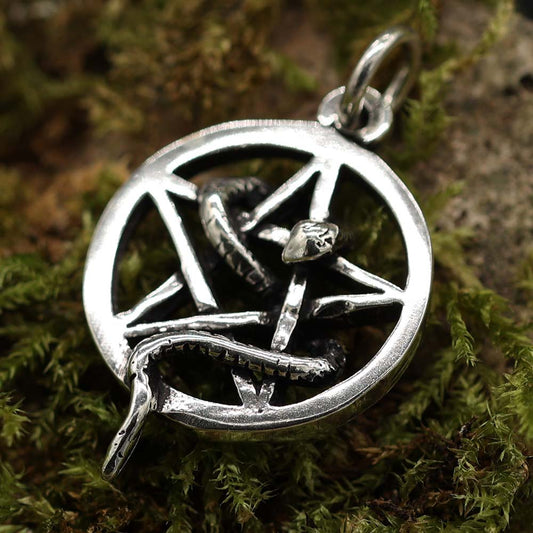 Hexenstern mit Schlange Anhänger 925 Silber Schmuck ausgefallen