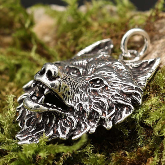Wolf Silber Anhänger großer Wolfskopf Schmuck