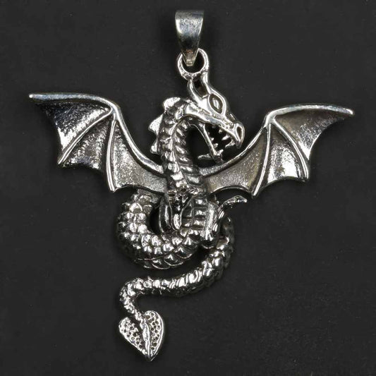 Großer Drache Massiv 925er Silber Anhänger Larp Fantasy Biker