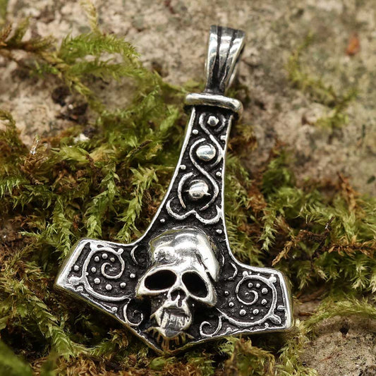 Thorshammer Anhänger mit Totenkopf Silber 925