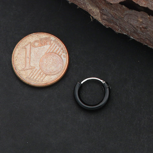 Schwarze Creolen 925 Silber 10 mm Ohrring lakiert