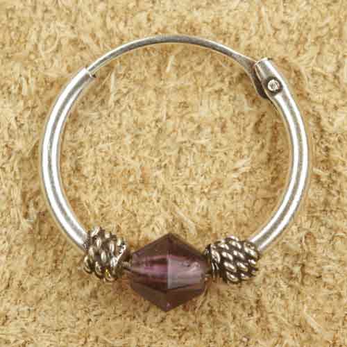 Creole 925 Silber 14mm lila Stein