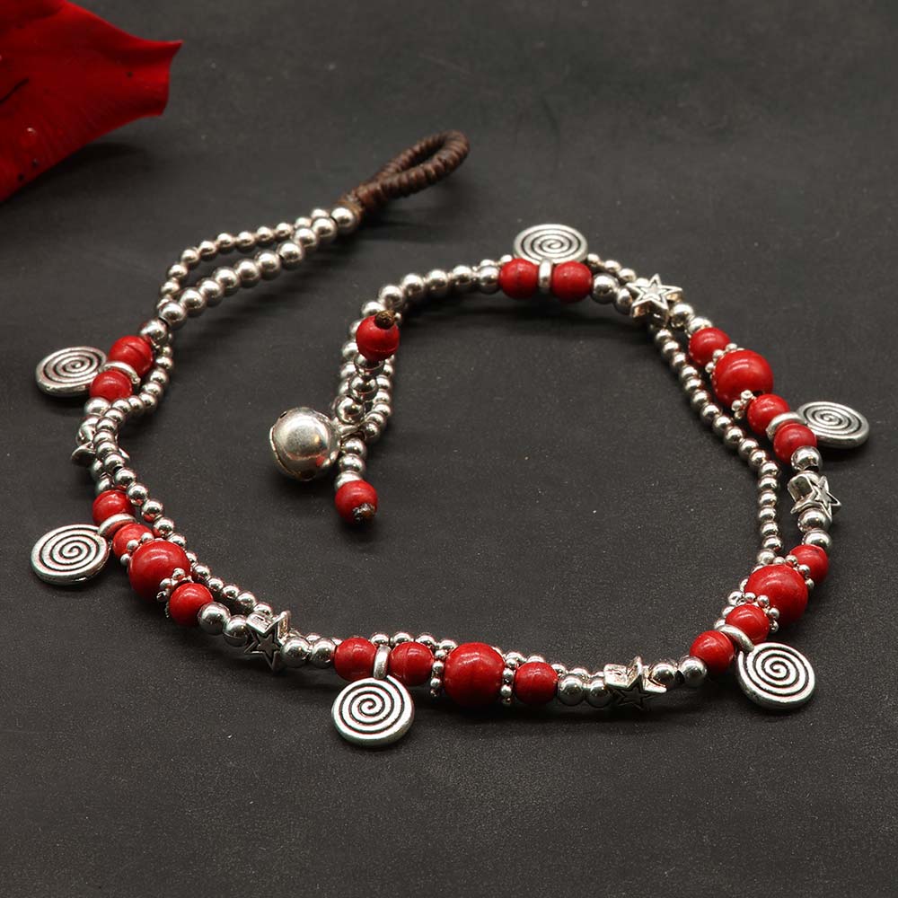 Fußkette Modeschmuck roten Glasperlen Sommer Schmuck ausgefallen