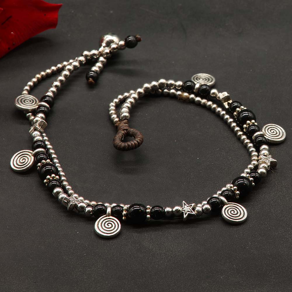 Fußkettchen Modeschmuck schwarzen Glasperlen Sommer Schmuck ausgefallen