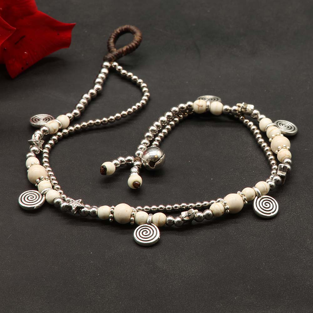 Fußkettchen Modeschmuck weißen Glasperlen Sommer Schmuck ausgefallen