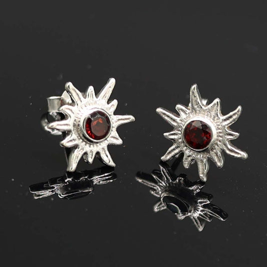Granat Edelstein Ohrstecker 925 Silber Ohrschmuck Sonne
