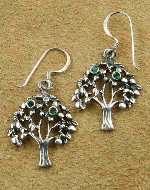 Baum ohrschmuck apfelbaum Silber grüne Zirkonia
