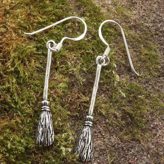 Hexen Ohrschmuck 925 Silber Ohrring Hexenbesen Ohrhänger Wicca