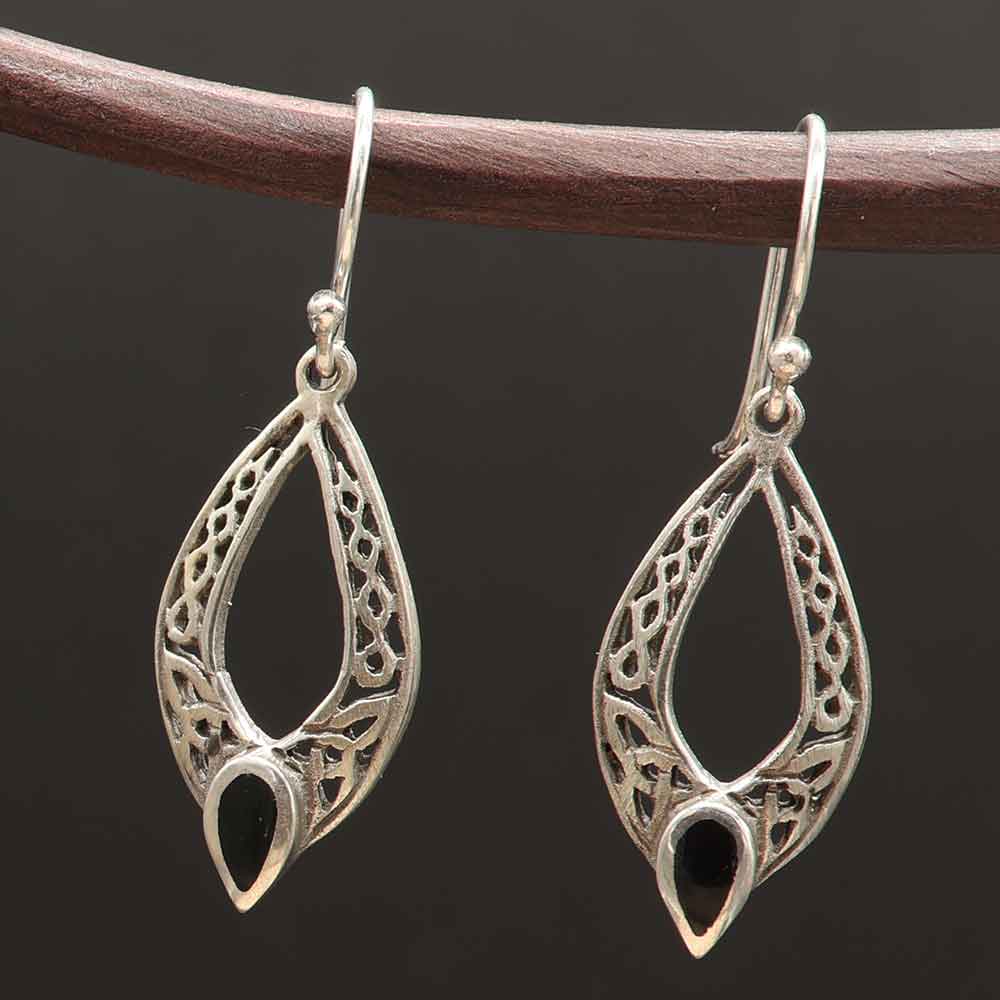Keltischer Ohrring Onyx Schmuck aus Sterlingsilber