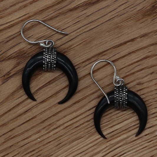 Horn Sicheln Ohrhänger an 925er Sterlingsilber extravaganzer Ohrschmuck