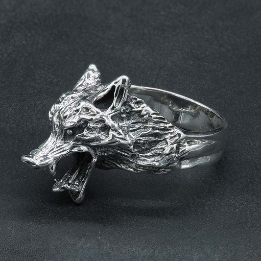 Biker Wolf Silberring Schmuck Herrenring aus massivem 925er Silber