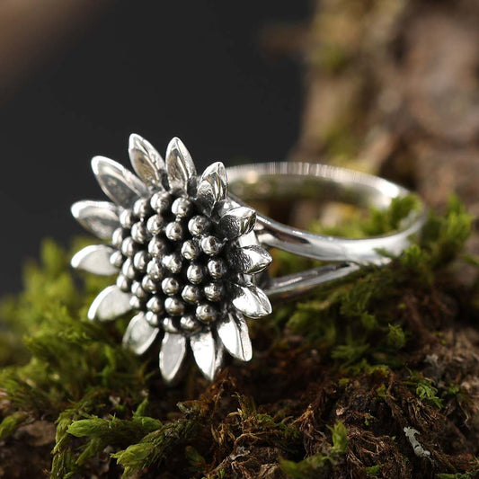 Sonneblumen Ring aus edlem Sterlingsilber Damen ausgefallener Silberring