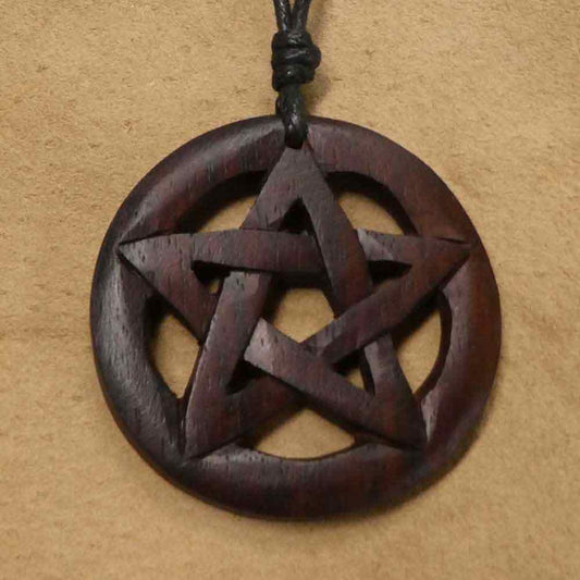 Pentagramm Kette Holz Schmuck Anhänger