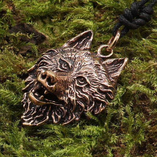 Wolf Anhänger Kette Bronze Mittelalter Schmuck