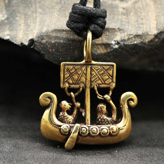 Wikinger Anhänger Drachenboot Schmuck Kette Mittelalter Bronze