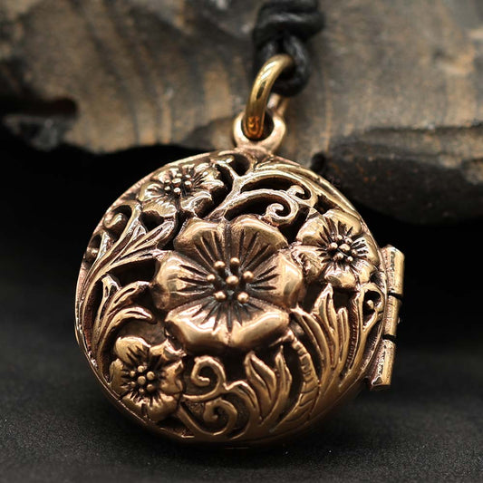 Blumen Medaillon Anhänger edel Schmuck aus Bronze