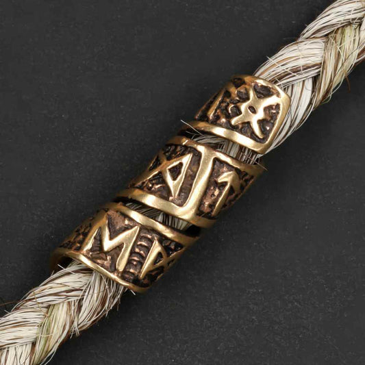 Runen Futhark Bartschmuck Wikinger Haarperle Bronze Mittelalter Schmuck