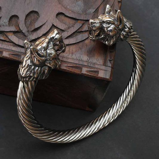 Massiver Edelstahl Armreif Wolf Wikinger Armschmuck Gothic Schmuck