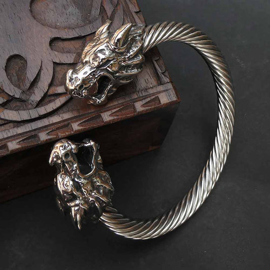 Massiver Edelstahl Drachenkopf Armreif Wikinger Drache Gothic Armschmuck