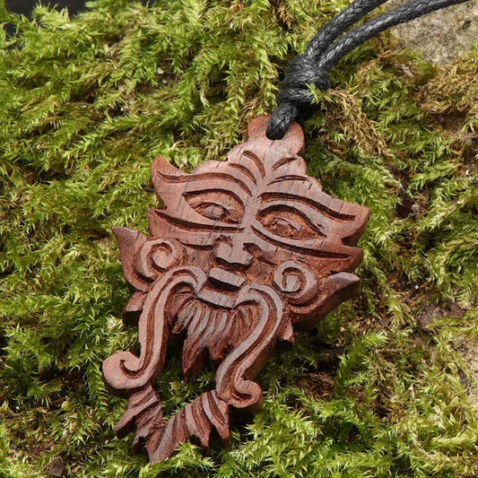 Greenman keltischer Holz Schmuck Anhänger Handarbeit