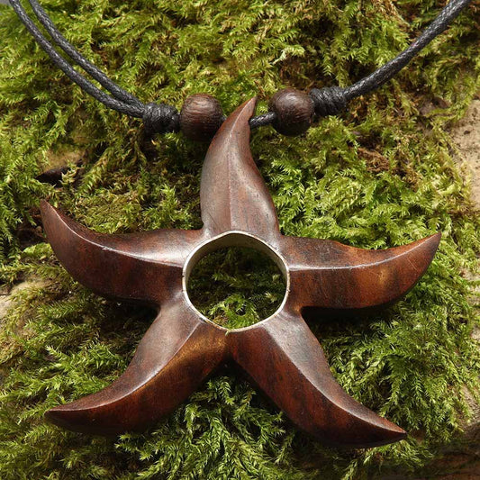 Stern Halskette Holz Anhänger Kunst Handwerk Holzschmuck