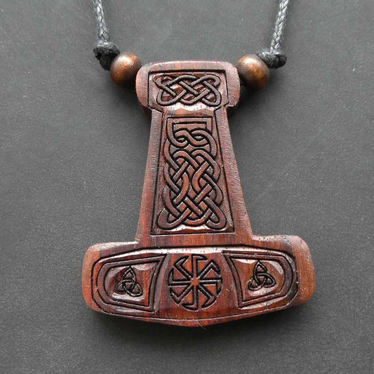 Großer Thorshammer Holzschmuck Halskette Handarbeit geschnitzter Schmuck Wikinger