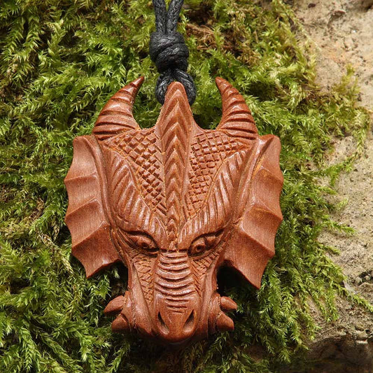 Drache Halskette Holz Anhänger Kunst Handwerk Holzschmuck