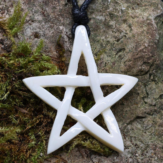 Pentagramm Kette Kunst Handwerk Schmuck geschnitzt 