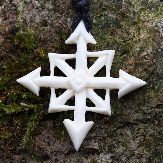 Chaosstern  Anhänger Schmuck Kette geschnitzt aus Knochen Gothic
