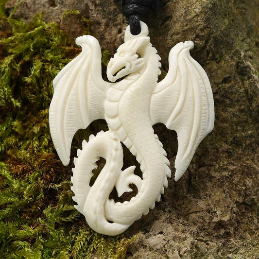 Drachen Kette Anhänger Handarbeit Schmuck Knochen